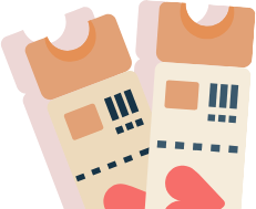 handdrawn graphic of tickets with hearts on them